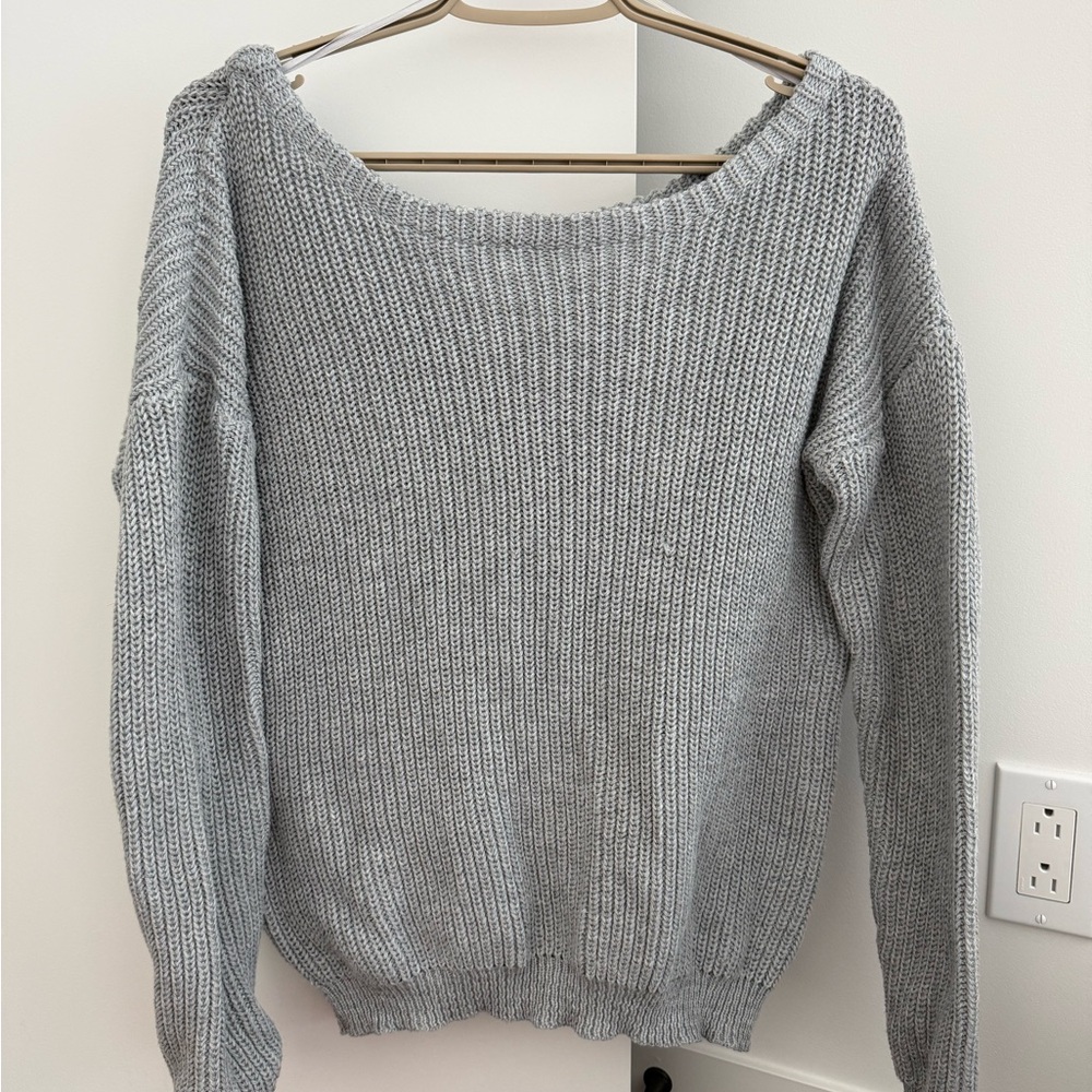 Missguided Light Gray Scoop Neck Knit Sweater
